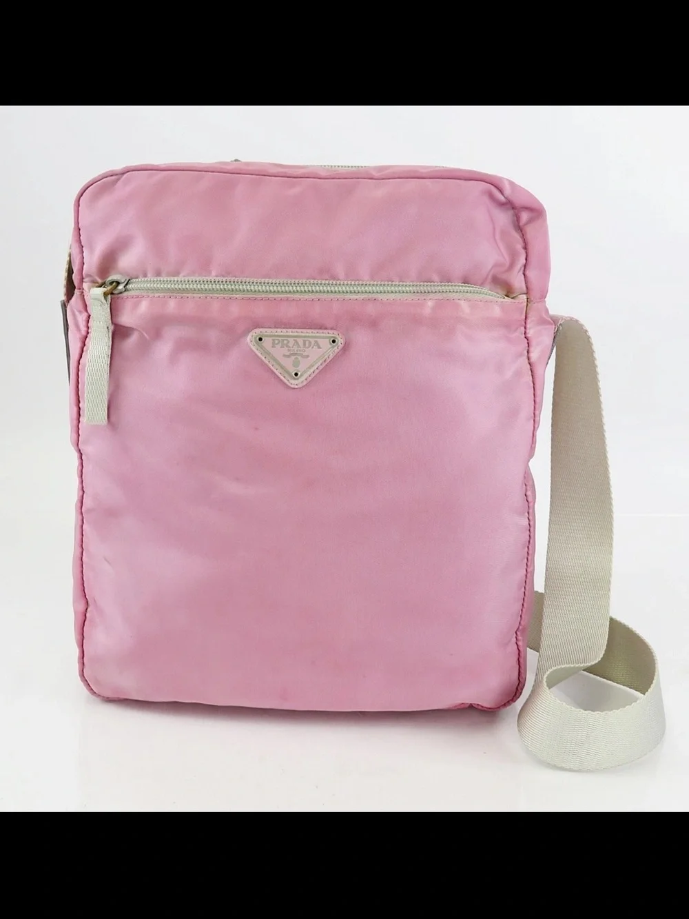 Prada Pink Nylon Crossbody with Cream Strap